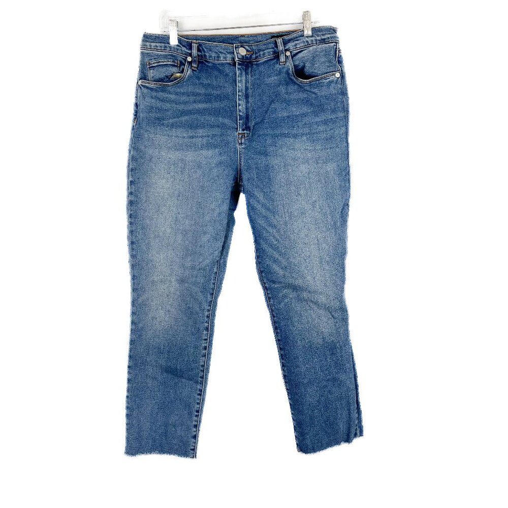 Blank NYC The Madison Crop Jeans High-Rise Crop Raw Hem Medium Wash Size 33 EUC